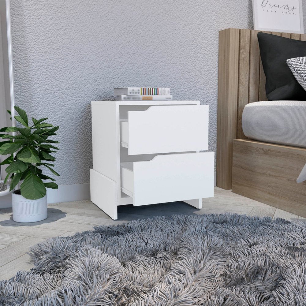 20" White Wood Two Drawer Nightstand
