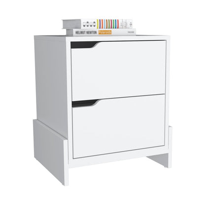 20" White Wood Two Drawer Nightstand