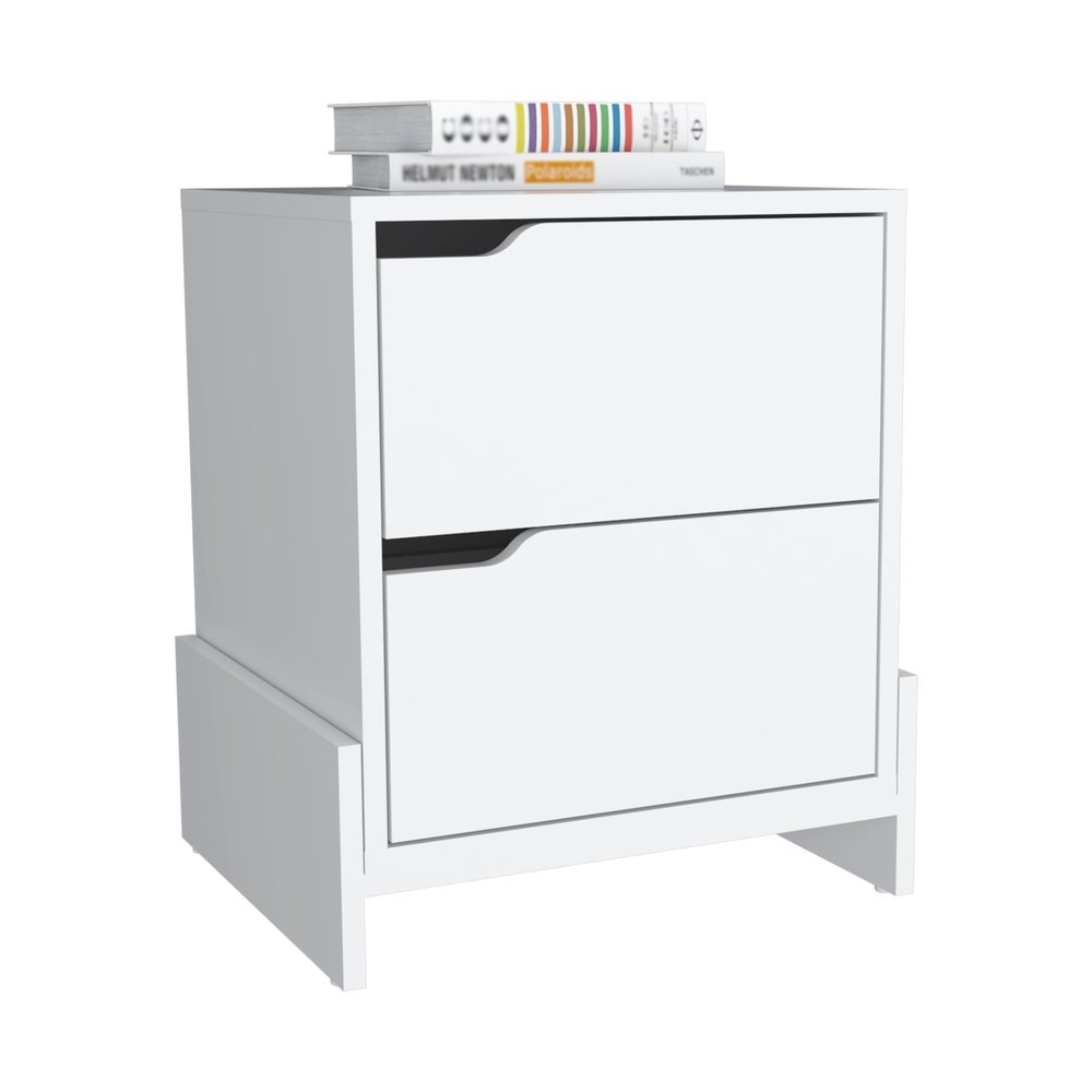 20" White Wood Two Drawer Nightstand