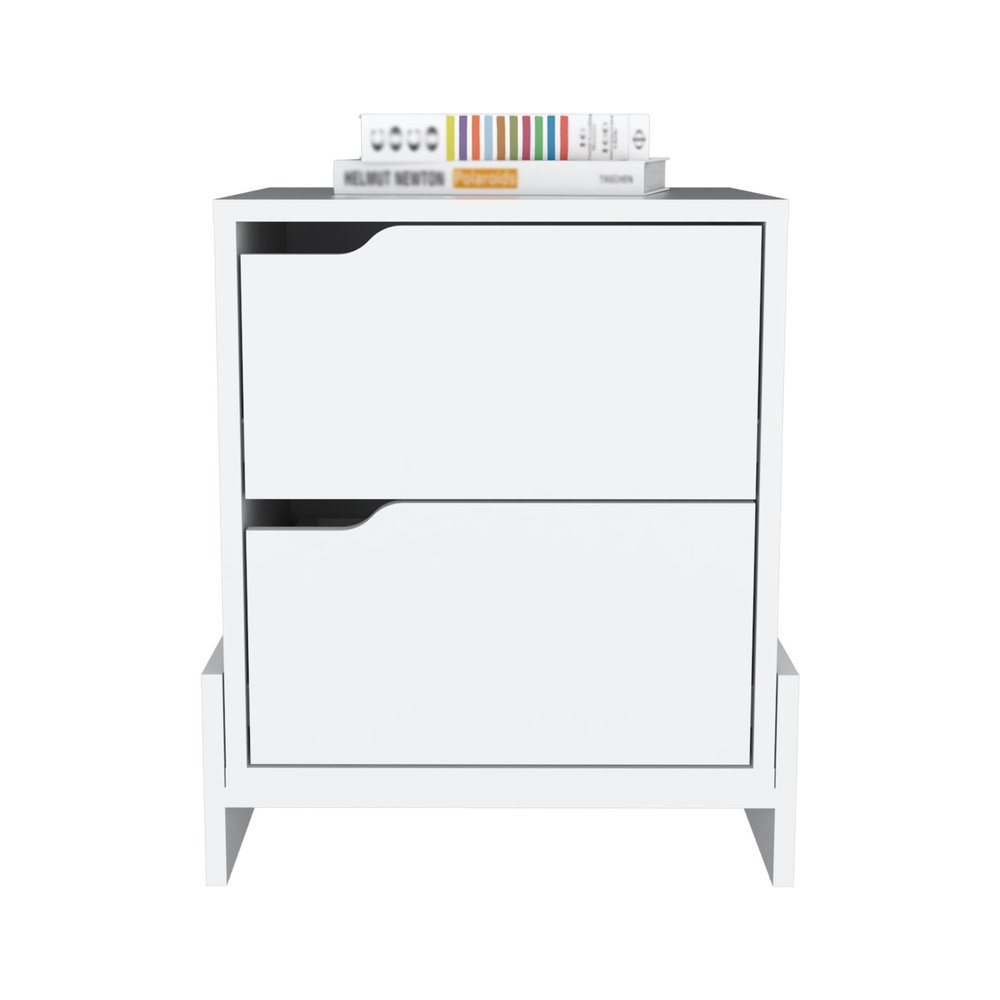 20" White Wood Two Drawer Nightstand