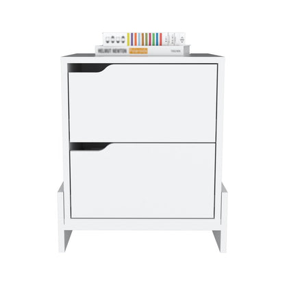 20" White Wood Two Drawer Nightstand