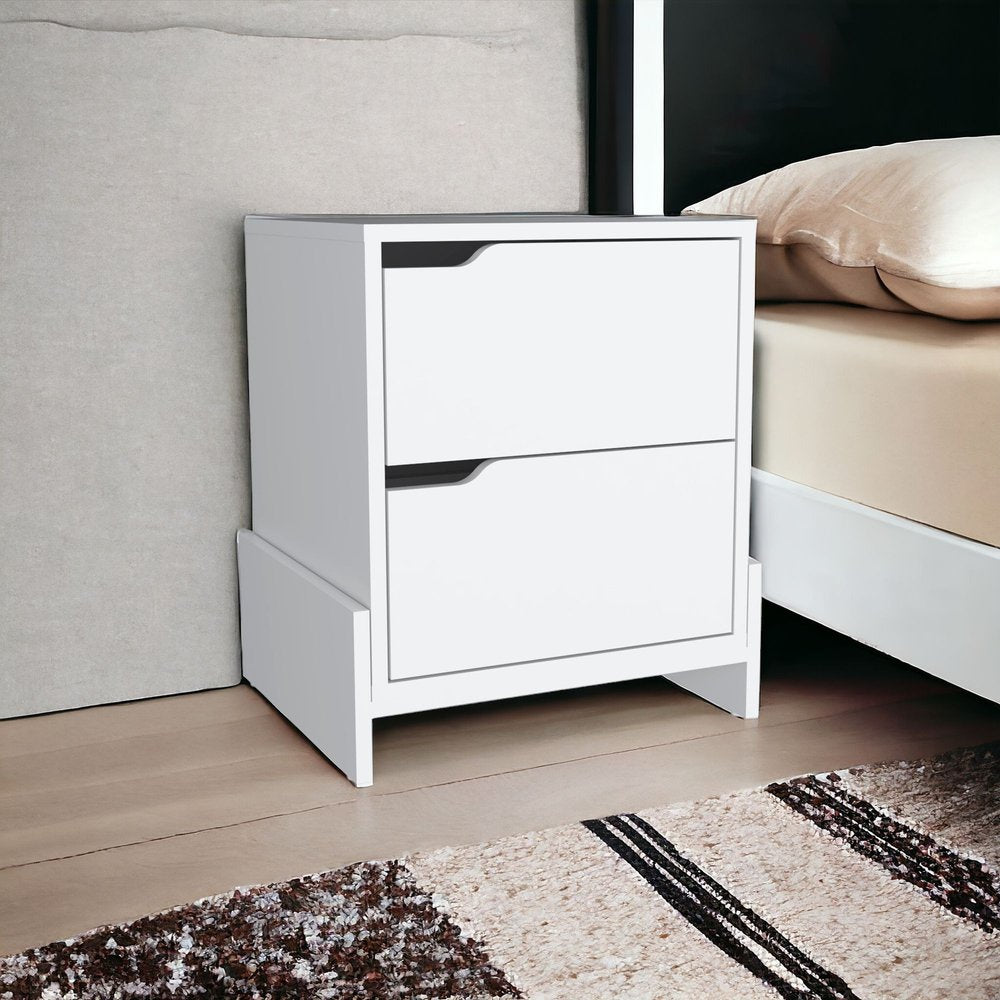 20" White Wood Two Drawer Nightstand