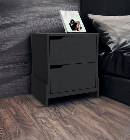 20" Black Wood Two Drawer Nightstand