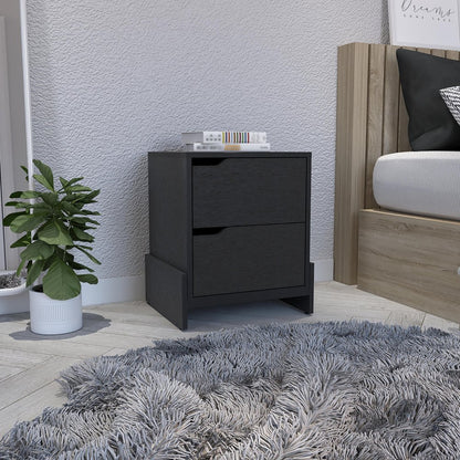 20" Black Wood Two Drawer Nightstand