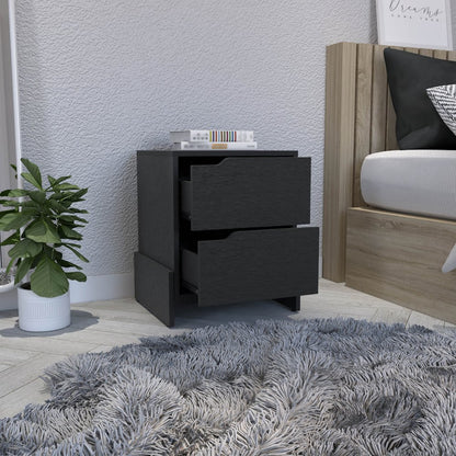 20" Black Wood Two Drawer Nightstand