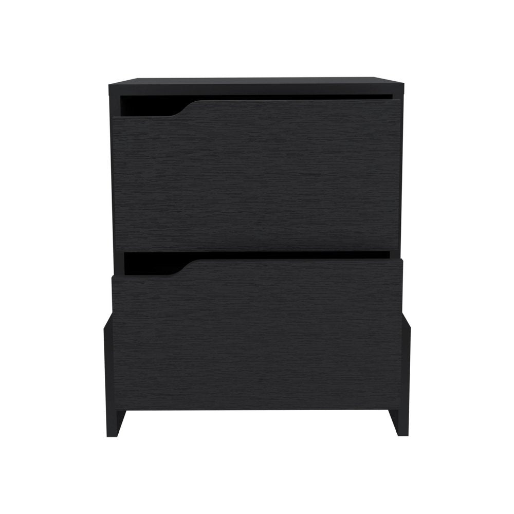 20" Black Wood Two Drawer Nightstand
