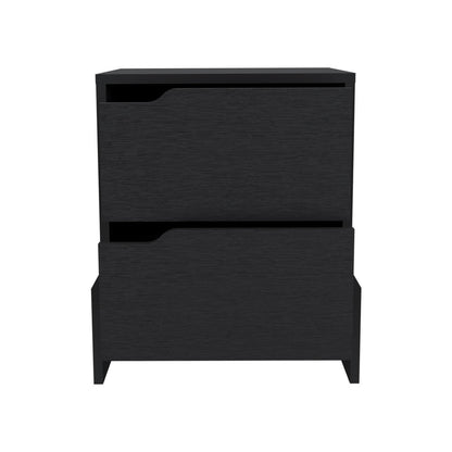20" Black Wood Two Drawer Nightstand