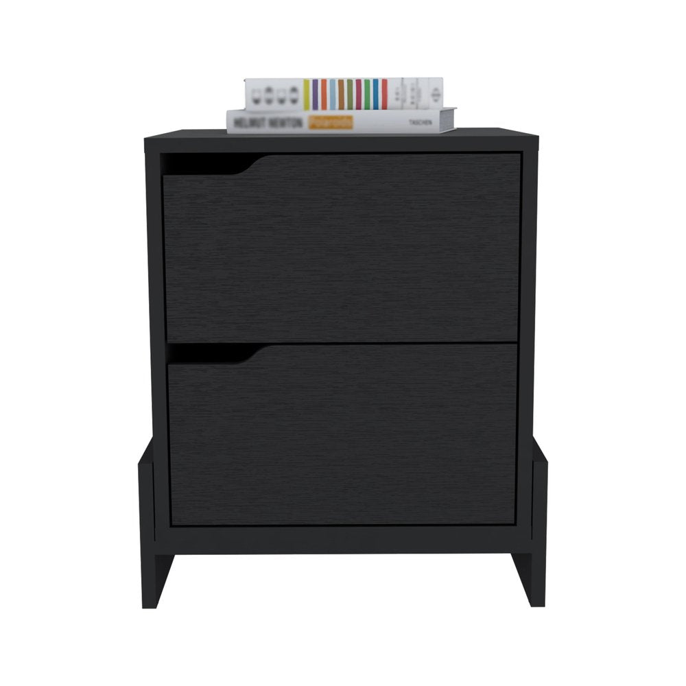 20" Black Wood Two Drawer Nightstand