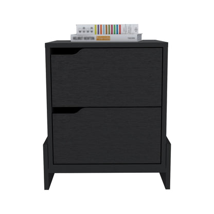 20" Black Wood Two Drawer Nightstand