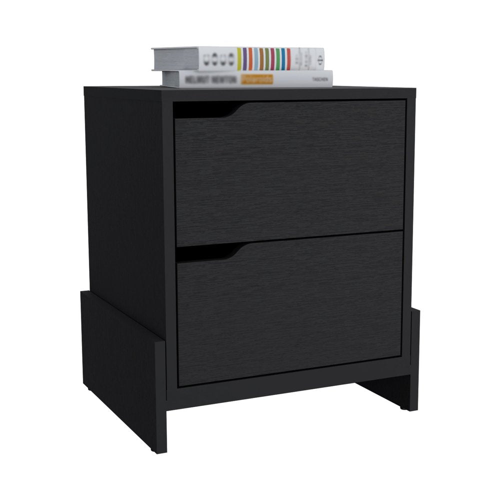 20" Black Wood Two Drawer Nightstand