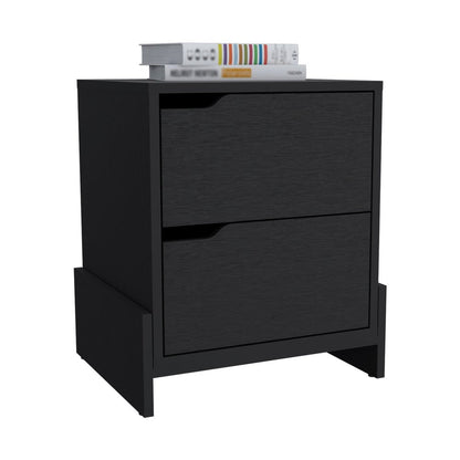 20" Black Wood Two Drawer Nightstand