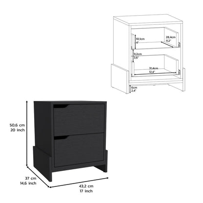 20" Black Wood Two Drawer Nightstand