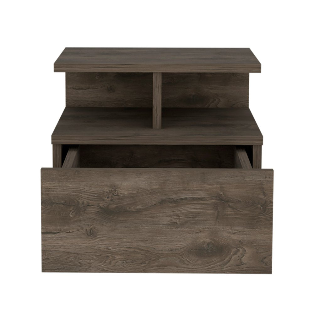 12" Brown Wood One Drawer Floating Nightstand