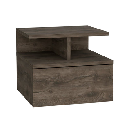12" Brown Wood One Drawer Floating Nightstand