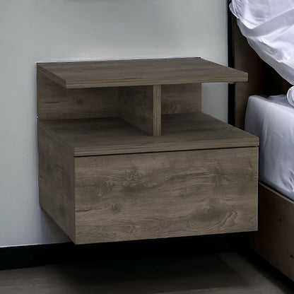 12" Brown Wood One Drawer Floating Nightstand