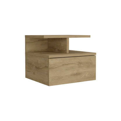 12" Beige Wood One Drawer Floating Nightstand