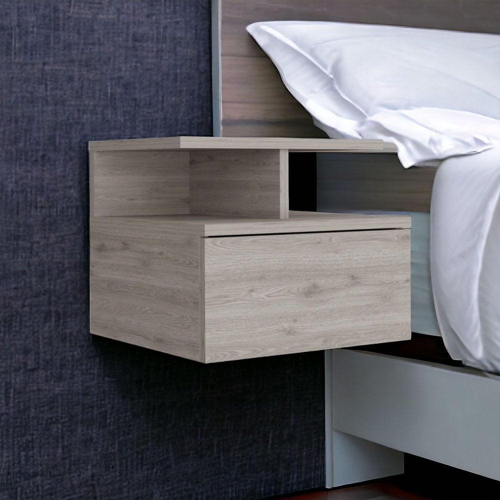 12" Gray Wood One Drawer Floating Nightstand
