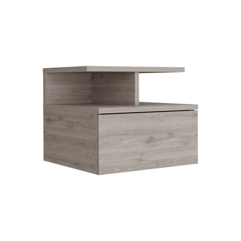 12" Gray Wood One Drawer Floating Nightstand