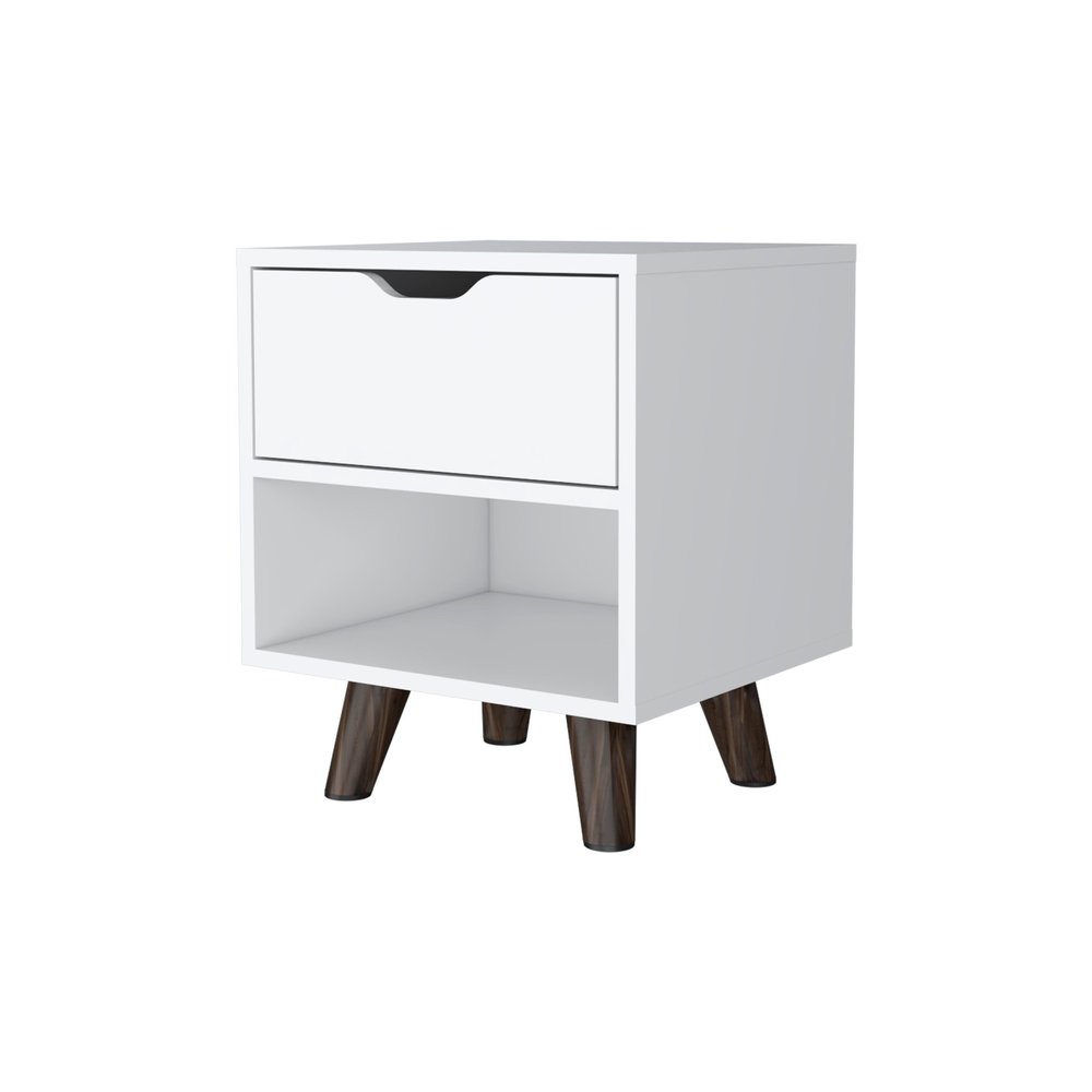 19" White Wood One Drawer Nightstand