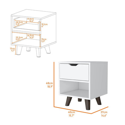 19" White Wood One Drawer Nightstand