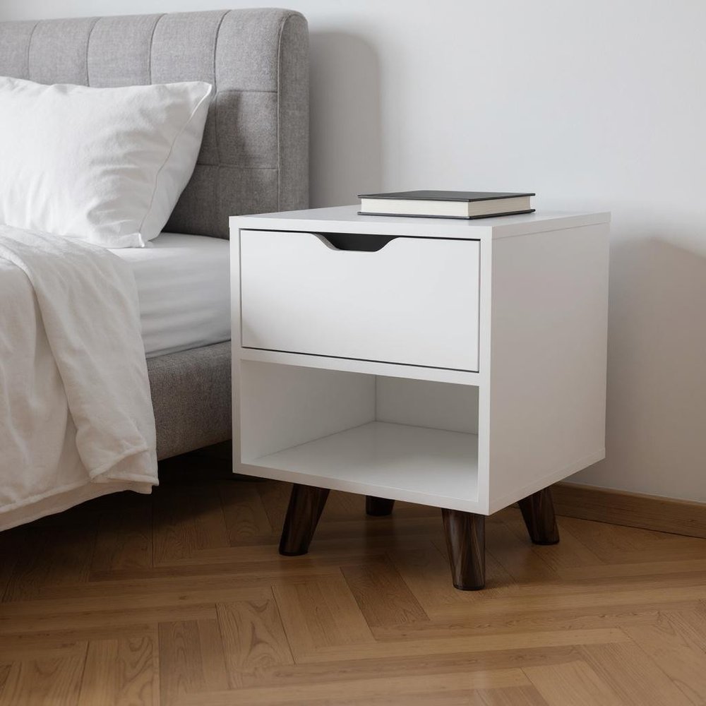 19" White Wood One Drawer Nightstand
