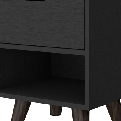 19" Black Wood One Drawer Nightstand