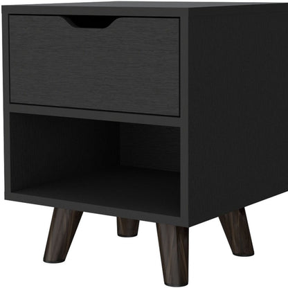 19" Black Wood One Drawer Nightstand