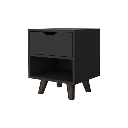 19" Black Wood One Drawer Nightstand