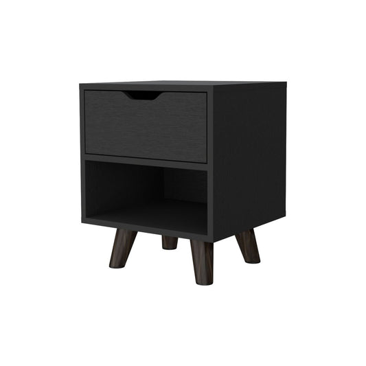 19" Black Wood One Drawer Nightstand