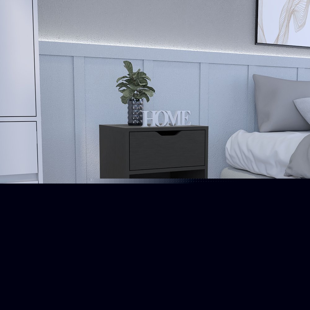 19" Black Wood One Drawer Nightstand