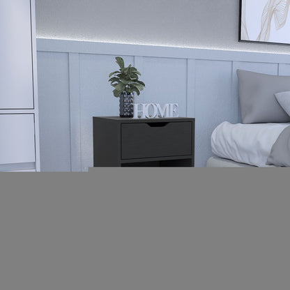 19" Black Wood One Drawer Nightstand