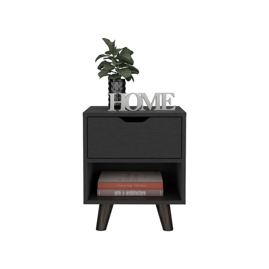 19" Black Wood One Drawer Nightstand