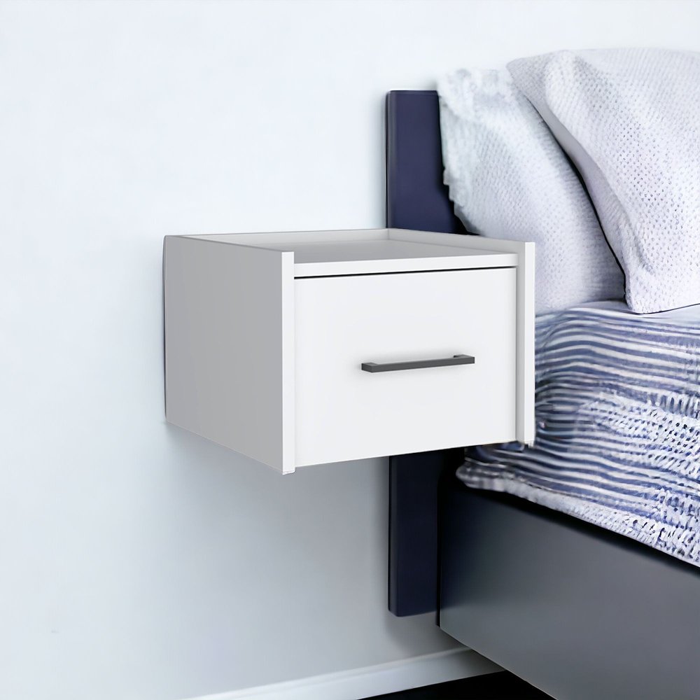 10" White Wood One Drawer Floating Nightstand