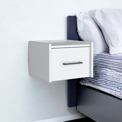 10" White Wood One Drawer Floating Nightstand