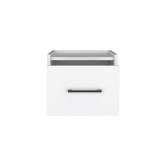 10" White Wood One Drawer Floating Nightstand