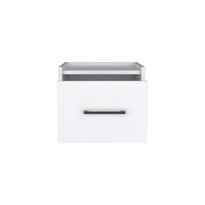 10" White Wood One Drawer Floating Nightstand