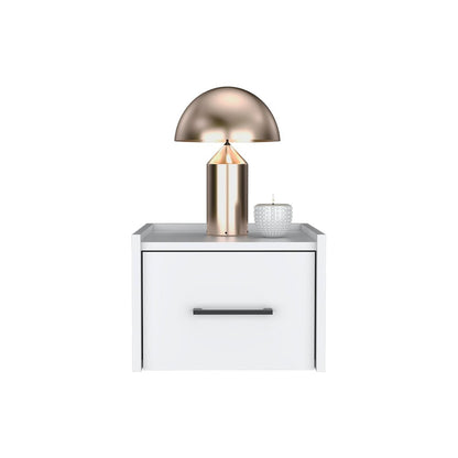 10" White Wood One Drawer Floating Nightstand