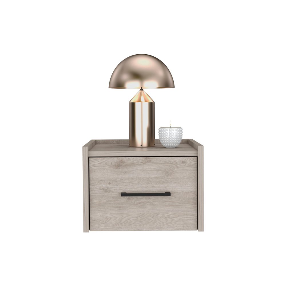 10" Gray Wood One Drawer Floating Nightstand