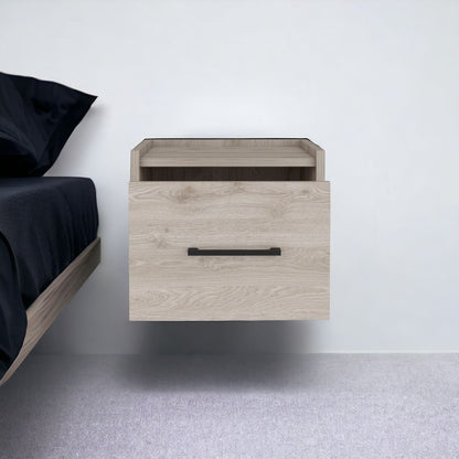 10" Gray Wood One Drawer Floating Nightstand