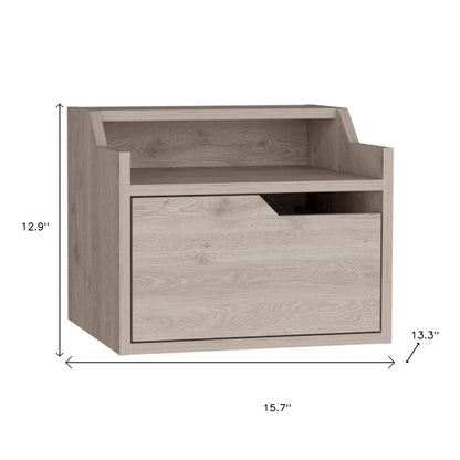 13" Gray Wood One Drawer Floating Nightstand