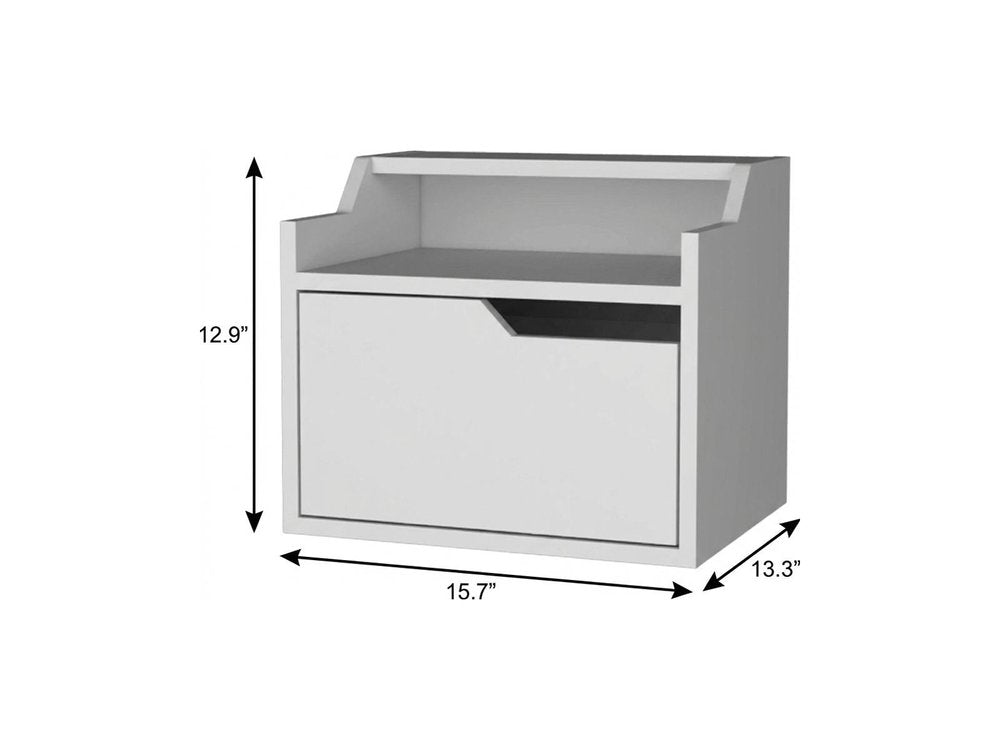16" White Wood One Drawer Floating Nightstand