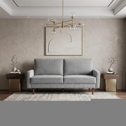 69" Gray Velvet Sofa With Dark Brown Legs