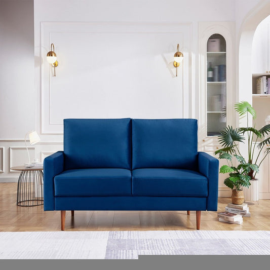 57" Blue And Dark Brown Velvet Loveseat