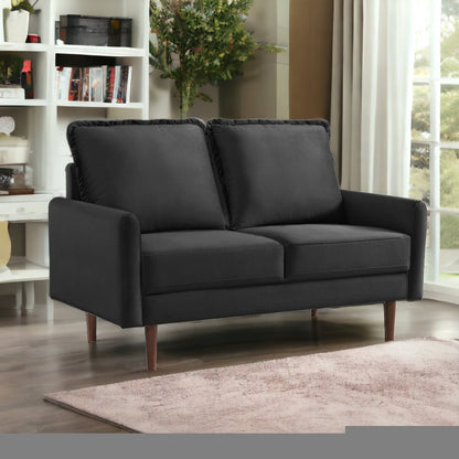 57" Black And Dark Brown Velvet Loveseat