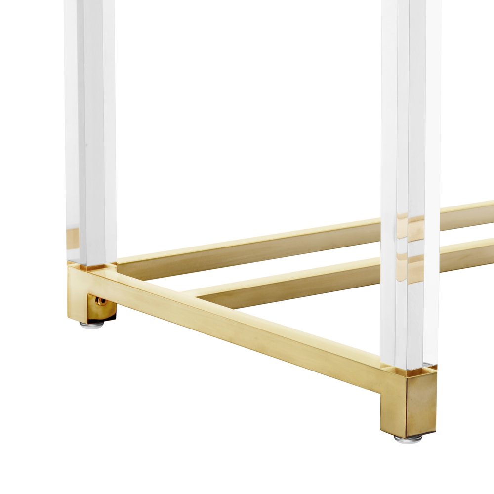 48" Black Clear and Gold Wood Acrylic and Stainless Steel Writing Desk With Two Drawers