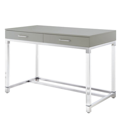 48" Black Clear and Gold Wood Acrylic and Stainless Steel Writing Desk With Two Drawers