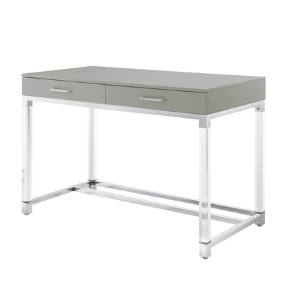 48" Black Clear and Gold Wood Acrylic and Stainless Steel Writing Desk With Two Drawers