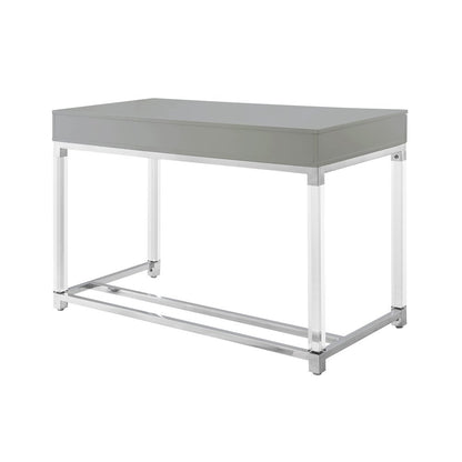 48" Black Clear and Gold Wood Acrylic and Stainless Steel Writing Desk With Two Drawers