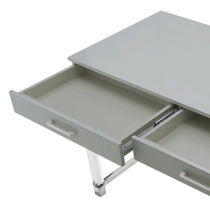 48" Black Clear and Gold Wood Acrylic and Stainless Steel Writing Desk With Two Drawers