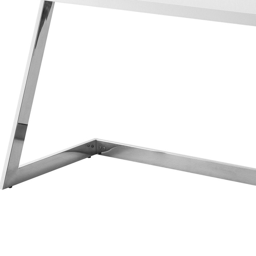 47" White and Silver Wood and Stainless Steel Sled Writing Desk